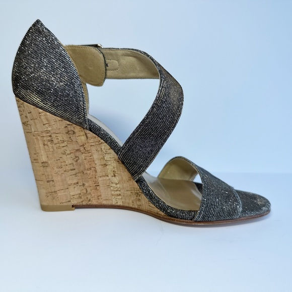 Stuart Weitzman Lineone Pyrite Nocturn Wedge Sandal Dark Silver Glitter Sparkle - Picture 3 of 16